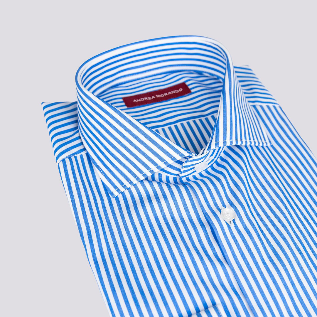 CAMICIA BASTONCINO BIANCO E BLU IN COTONE
