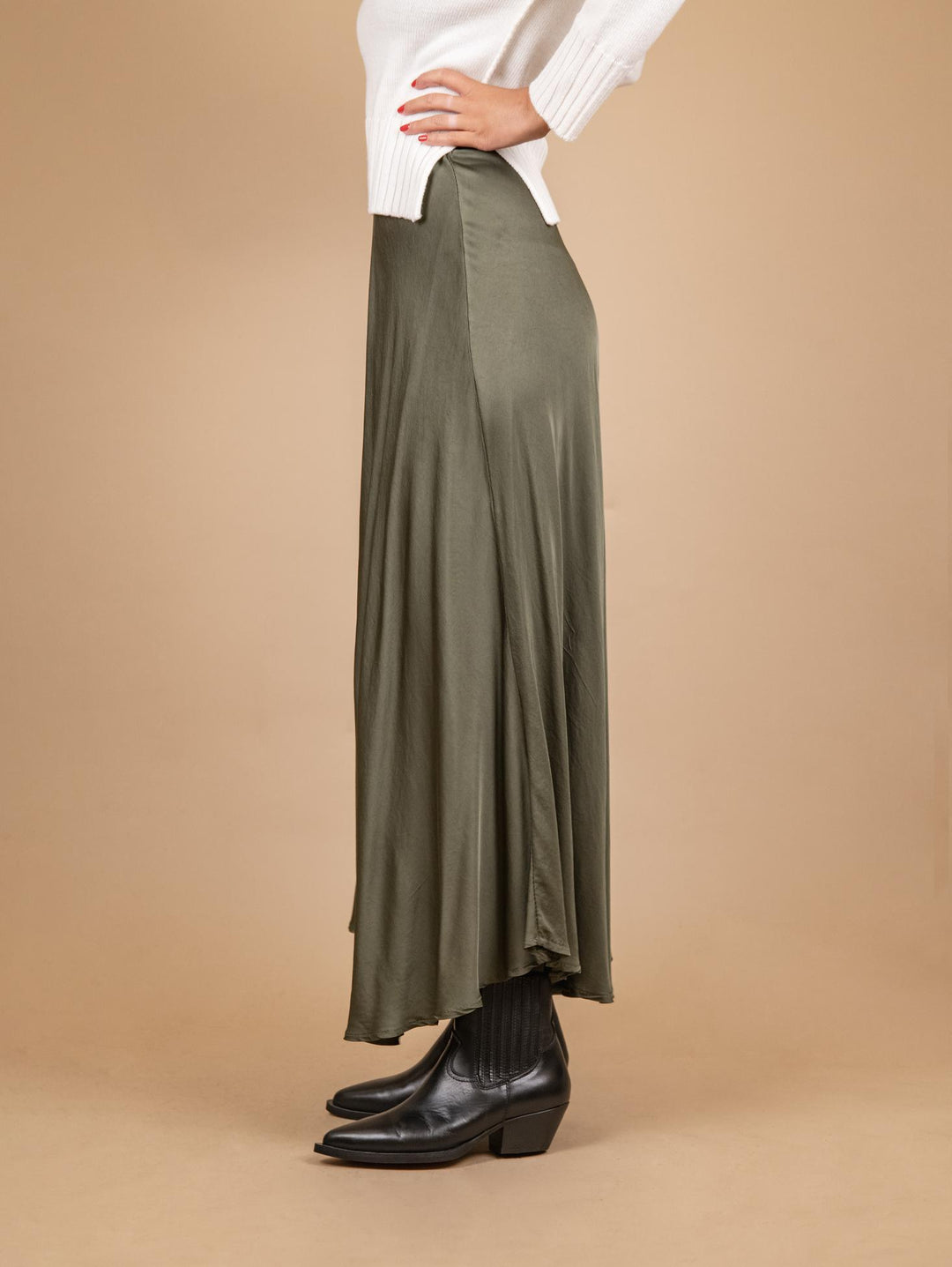 GONNA MIDI IN RASO VERDE MILITARE 80521 MILITARE ANDREA MORANDO 