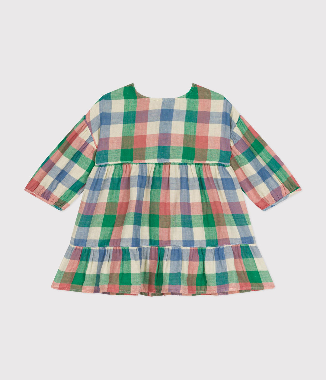 Abito a maniche lunghe in garza di cotone a quadri A0AYZ 01 PETIT BATEAU 