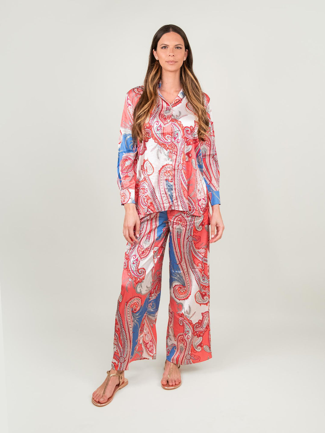 PANTALONE A PALAZZO FANTASIA SALMONE E BLUETTE 9821 SALMONE ANDREA MORANDO 