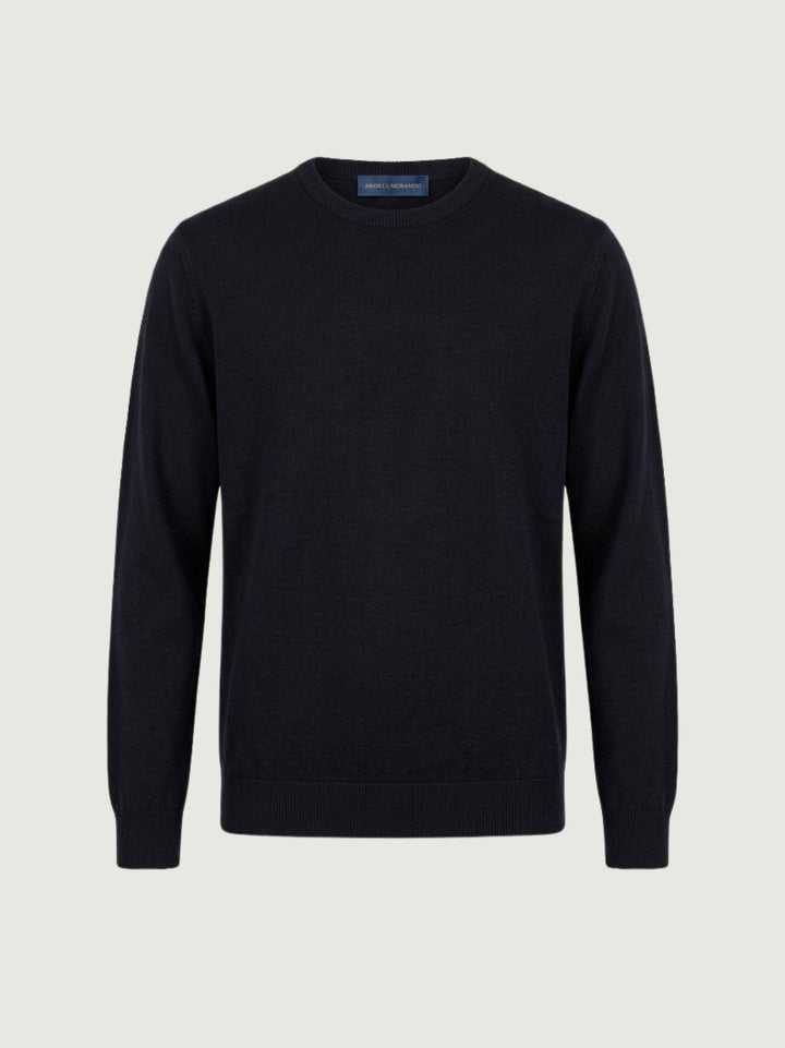 Maglia girocollo in cotone rasato blu navy 3850900 220 ANDREA MORANDO 