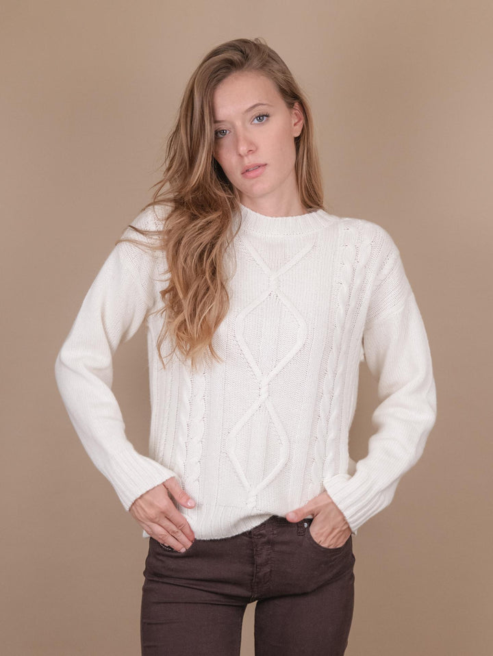 MAGLIA con decoro frontale in misto cachemire panna 14123M 7001 ANDREA MORANDO 