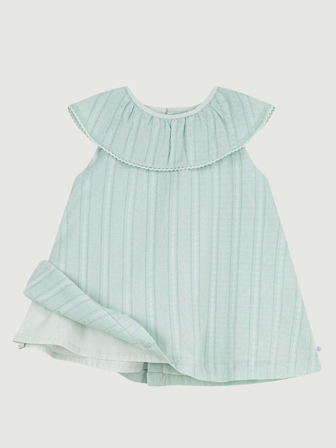 Vestito con volant e righe verticali in cotone blu A0F50 01 PETIT BATEAU 