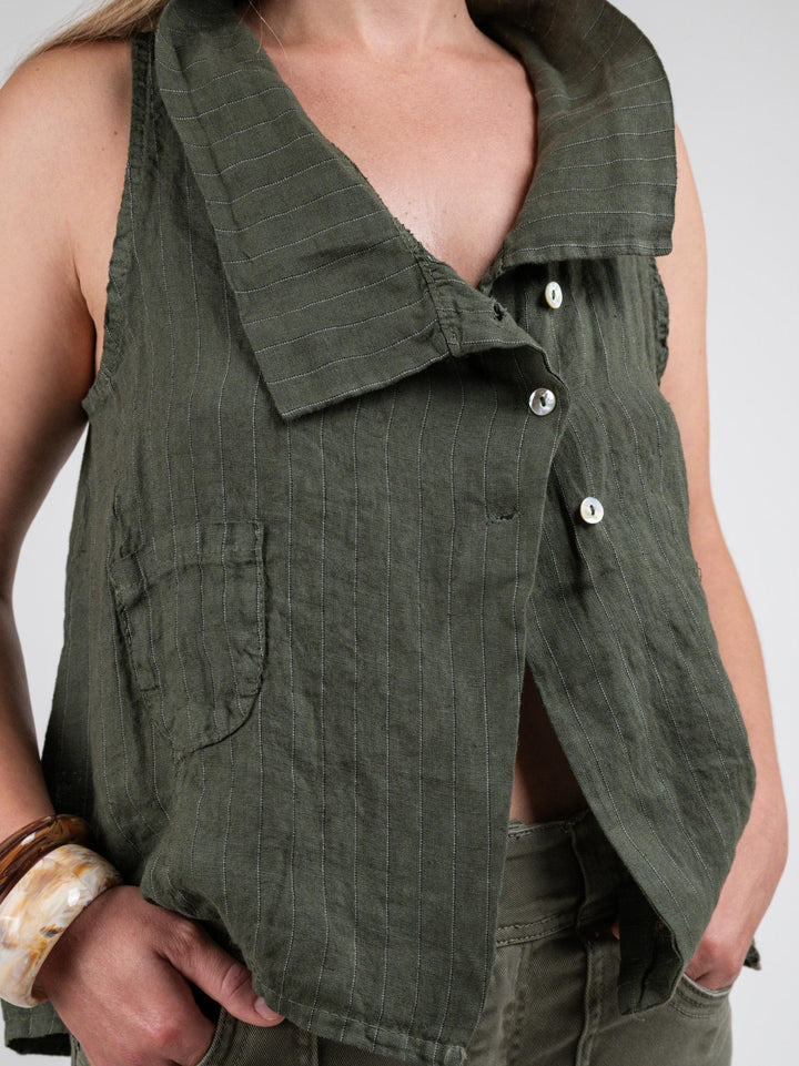 GILET IN LINO GESSATO VERDE 05007 MILITARE ANDREA MORANDO 
