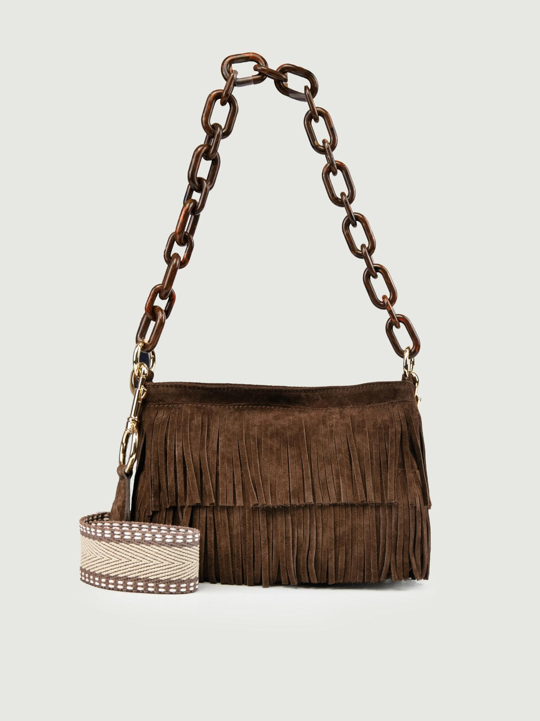 BORSA JIGLY CON FRANGE IN CAMOSCIO MARRONE JIGLY T.MORO BIMOR 