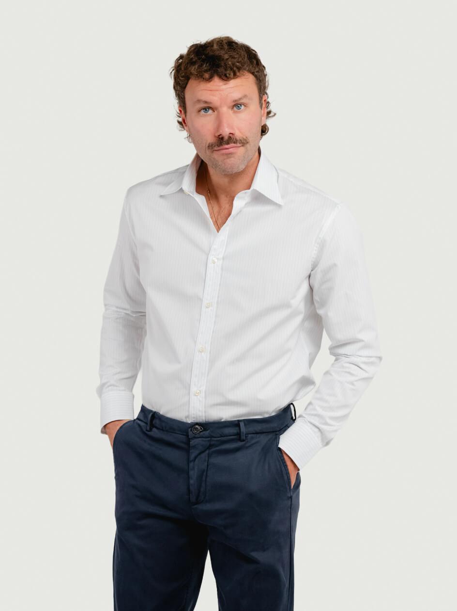 CAMICIA IN POPELINE BIANCA CON RIGHINE AZZURRE FLETCHER 02 DEPERLU 