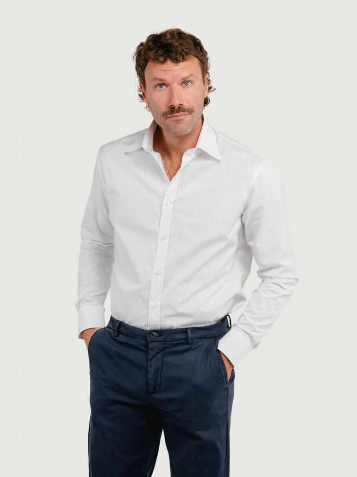 CAMICIA IN POPELINE BIANCA CON RIGHINE AZZURRE FLETCHER 02 DEPERLU 
