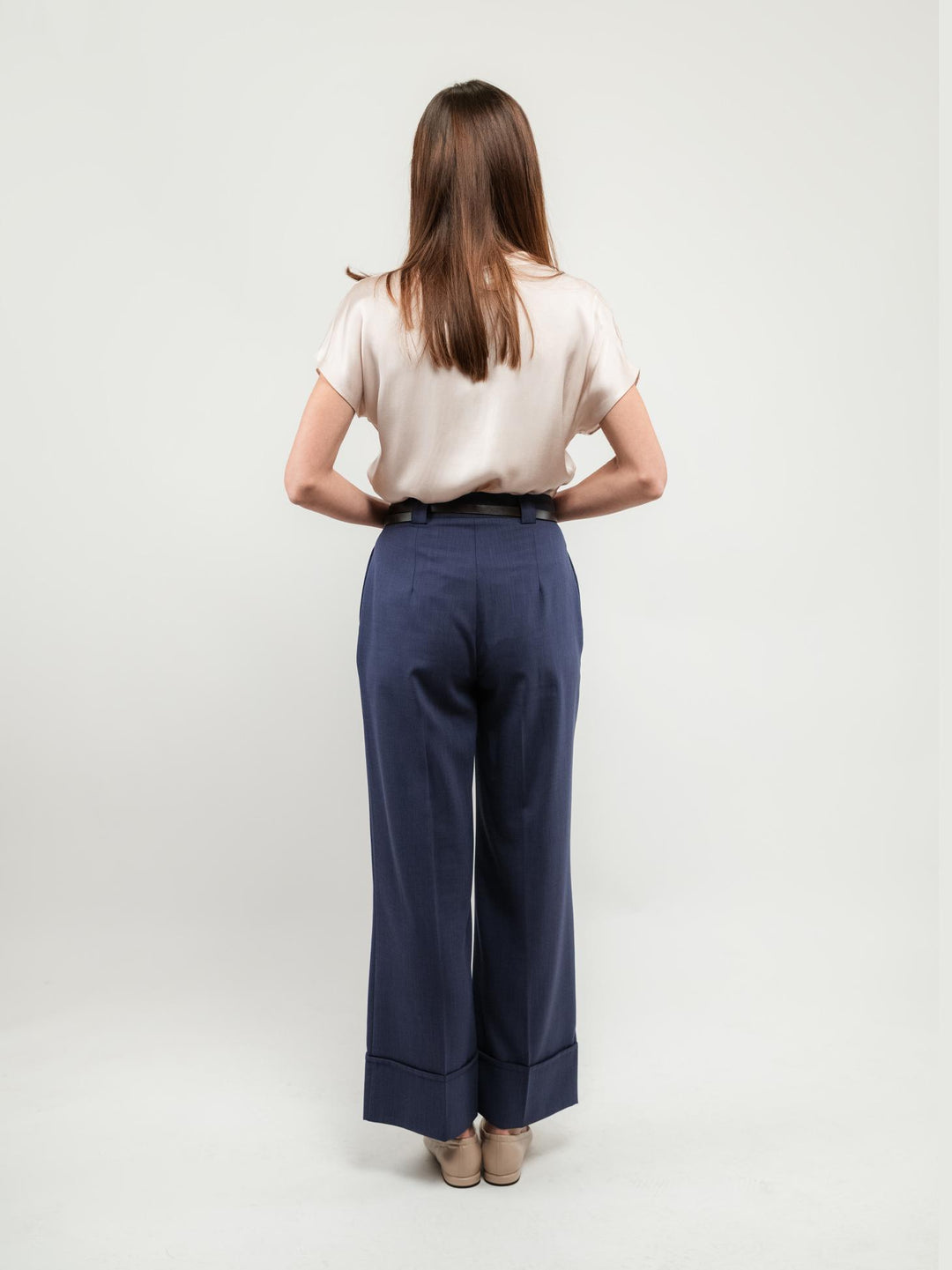 PANTALONE A PALAZZO BLUETTE CON MAXI RISVOLTO
