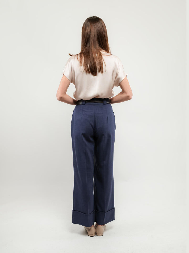 PANTALONE A PALAZZO BLUETTE CON MAXI RISVOLTO