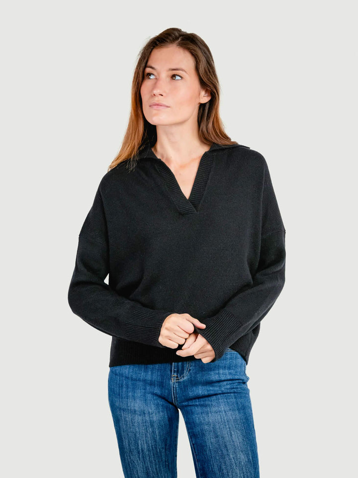 MAGLIONE POLO IN MISTO CACHEMIRE NERO 14151P NERO ANDREA MORANDO 