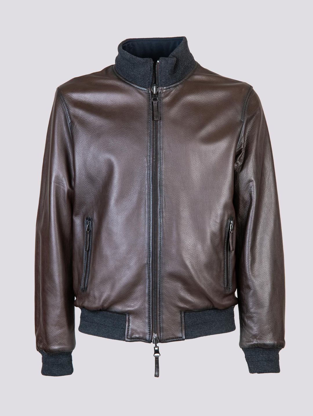 GIUBBOTTO REVERSIBILE IN PELLE MARRONE CON INSERTI IN MAGLIA "DANR" DANR 06 JACK LEATHER 