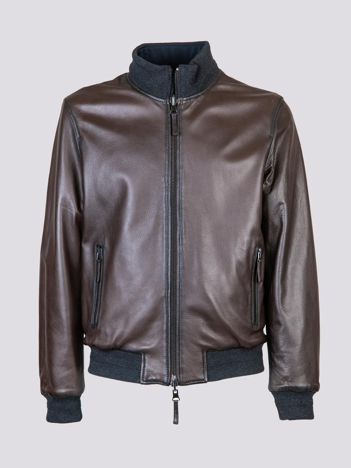GIUBBOTTO REVERSIBILE IN PELLE MARRONE CON INSERTI IN MAGLIA "DANR" DANR 06 JACK LEATHER 