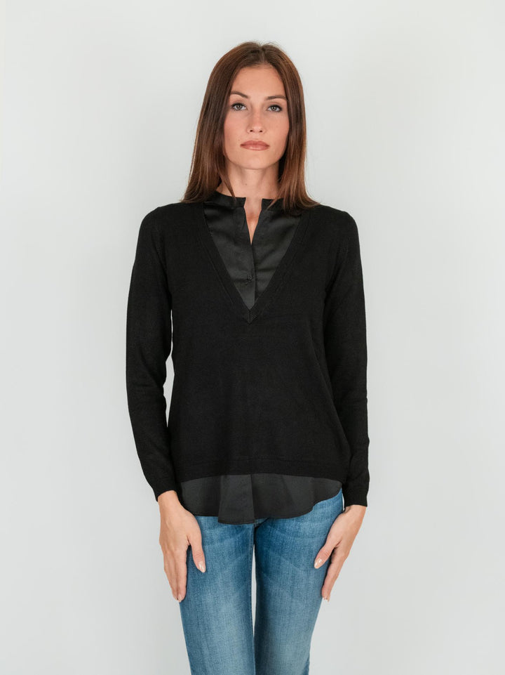 MAGLIA CAMICIA TONO SU TONO NERA 245W1001 029 ANDREA MORANDO 