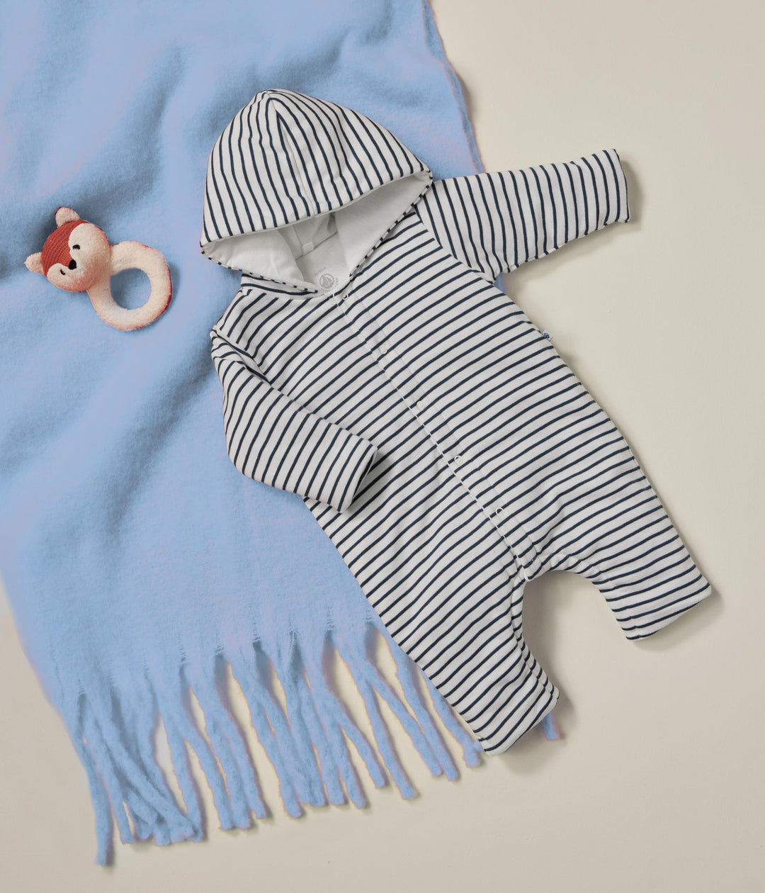 Tutina a righe lunga bebè in ovattina con cappuccio in cotone A0BMW 01 PETIT BATEAU 