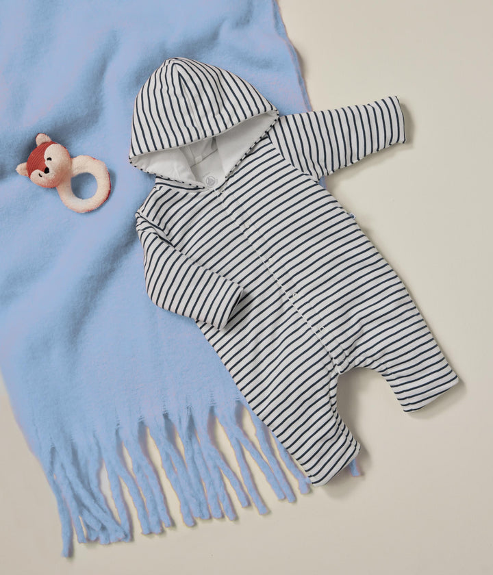 Tutina a righe lunga bebè in ovattina con cappuccio in cotone A0BMW 01 PETIT BATEAU 
