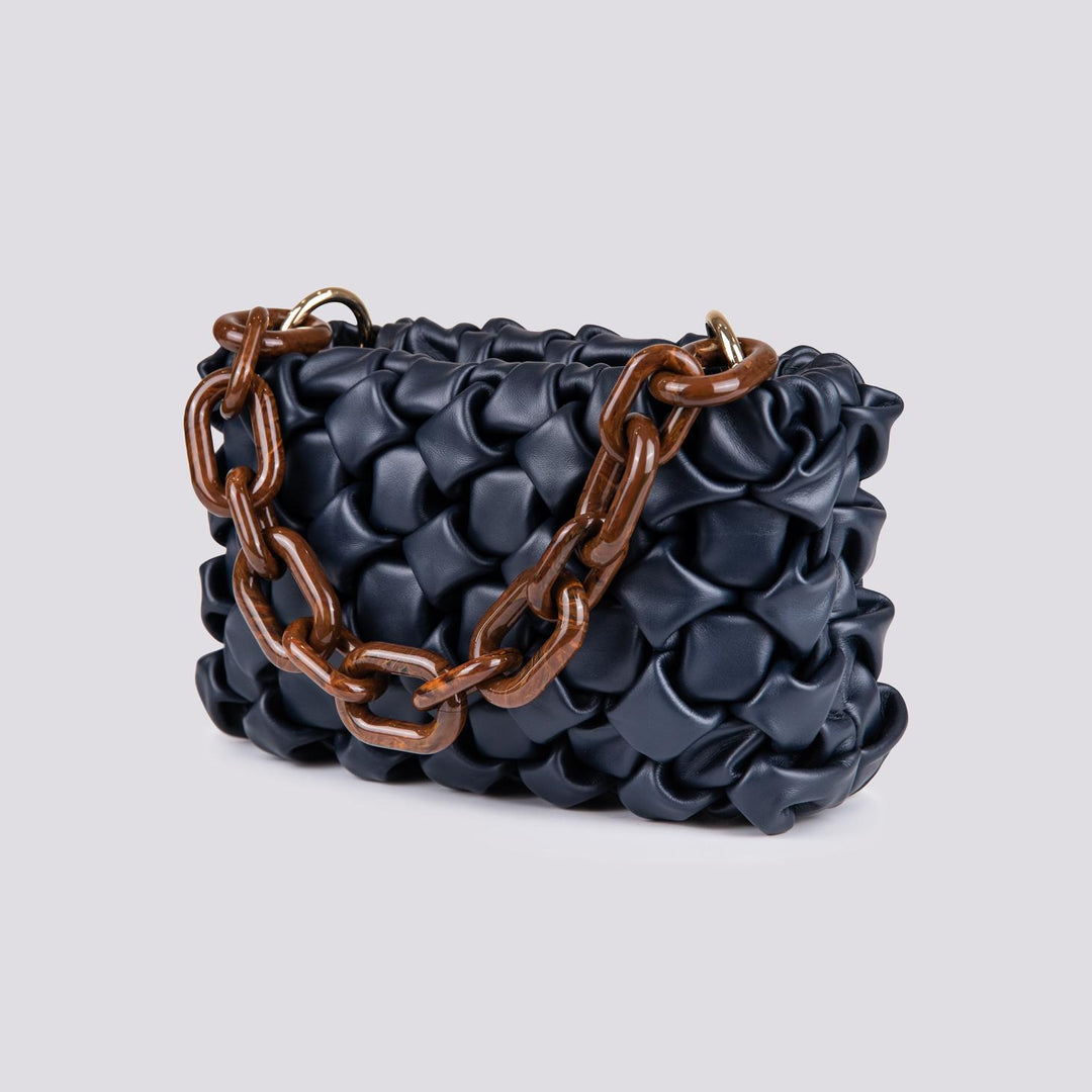 BORSA "CURLY " IN PELLE INTRECCIATA BLU CURLY BLU BIMOR 