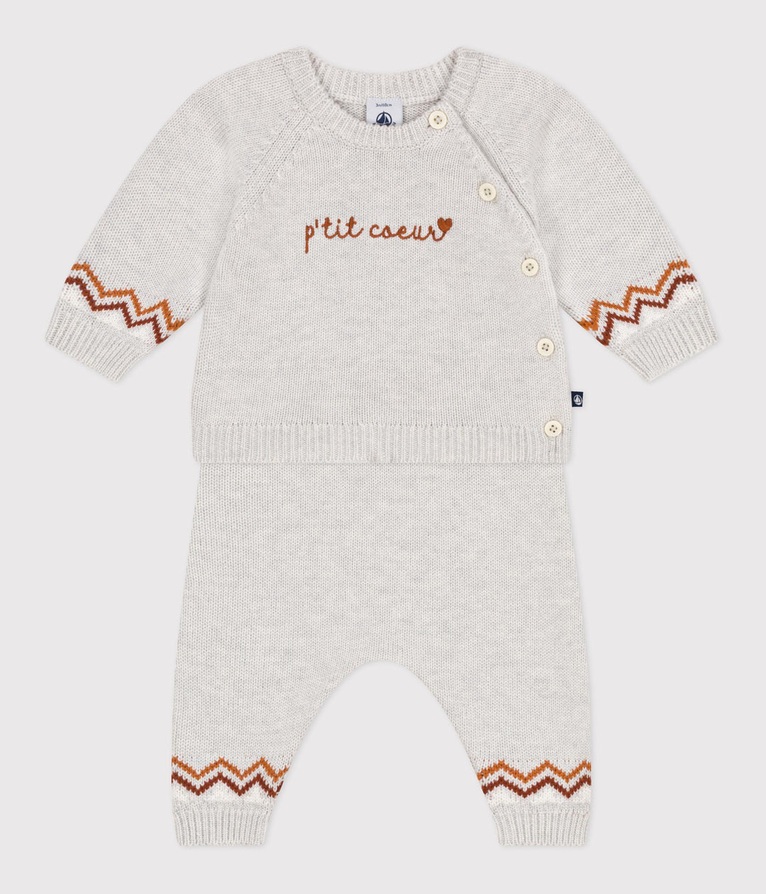 Completo 2 pezzi in maglia con stampa P'tit Cœur neonato A0ECC 01 PETIT BATEAU 