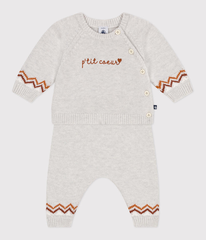 Completo 2 pezzi in maglia con stampa P'tit Cœur neonato A0ECC 01 PETIT BATEAU 