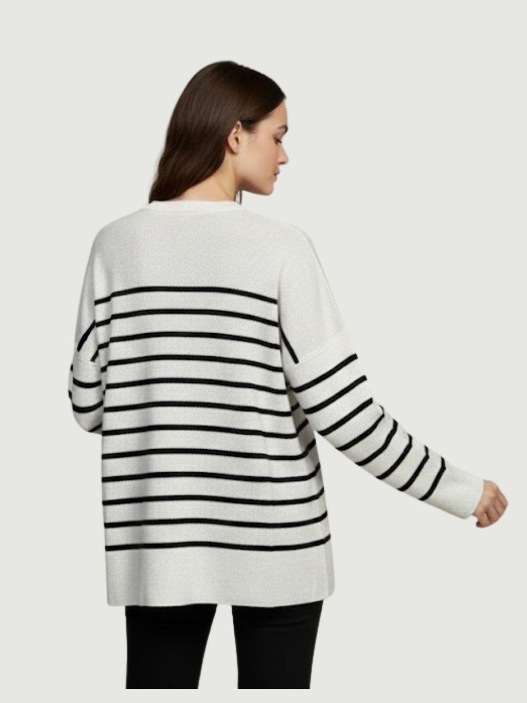 Maglia in lana bianca a righe nere 14284M NATURALE-NERO ANDREA MORANDO 