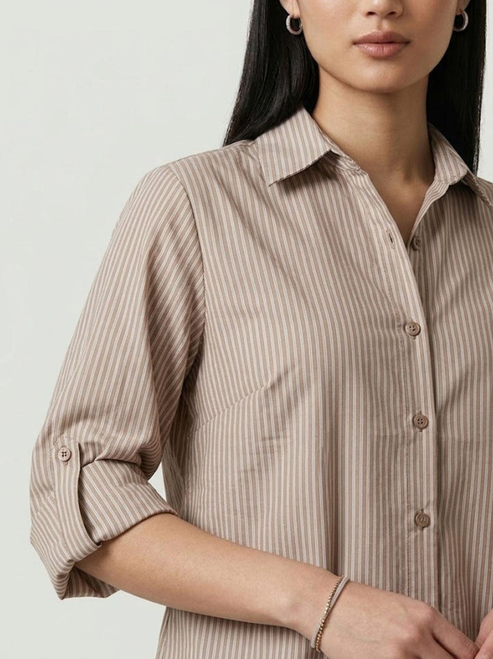 Camicia in cotone a righe color caffè M796/221B8 0714 ANDREA MORANDO 