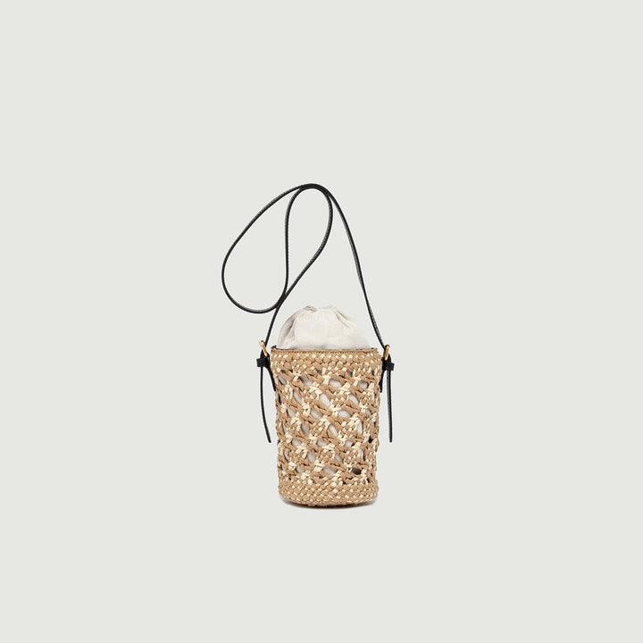 SECCHIELLO SAONA SMALL IN PAGLIA CON DETTAGLI IN PELLE NERA BS 10730 STRAW-PL 10313 GIANNI CHIARINI 