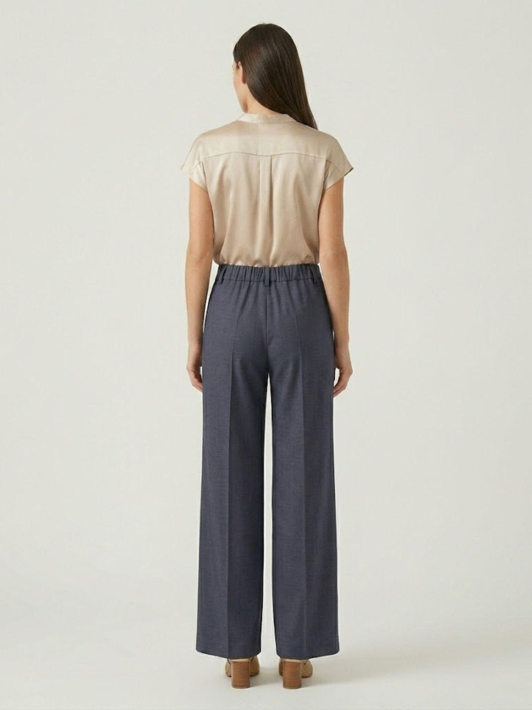Pantaloni a palazzo con pences blu P3037 BLU NAVY ANDREA MORANDO 