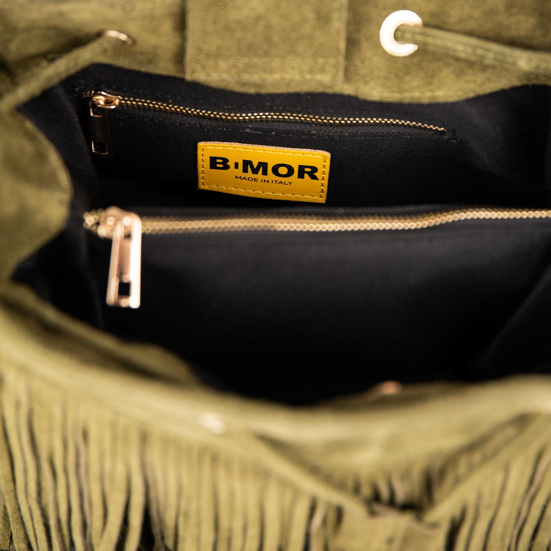 BORSA A SECCHIELLO CON FRANGE IN CAMOSCIO VERDE MILITARE "WILD" WILD VERDE MILITARE BIMOR 
