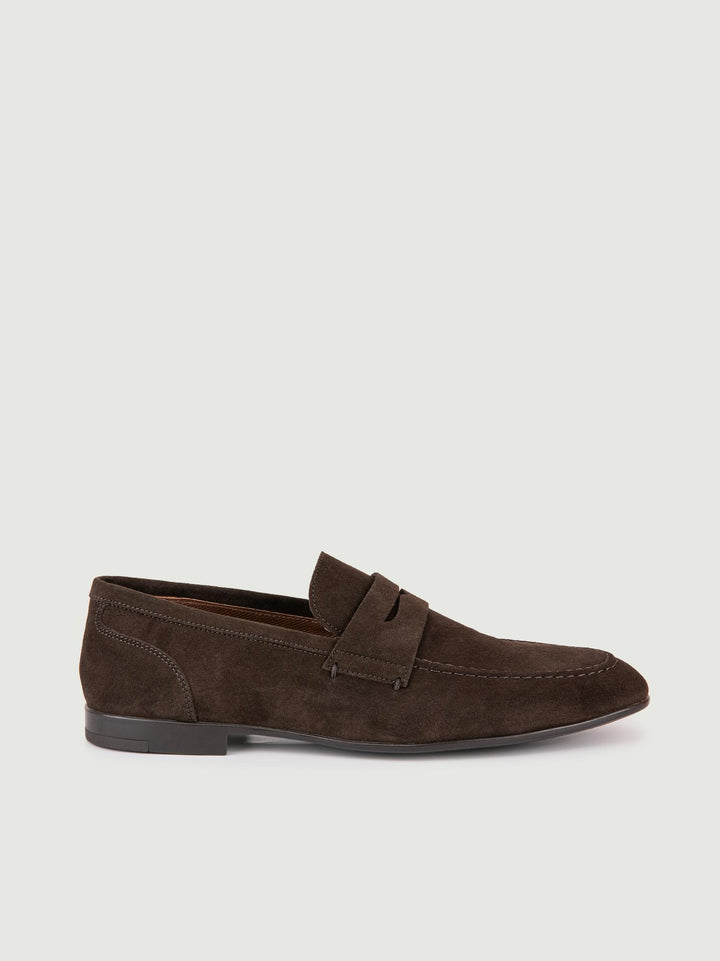 MOCASSINO CON PENNY SCAMOSCIATO MARRONE