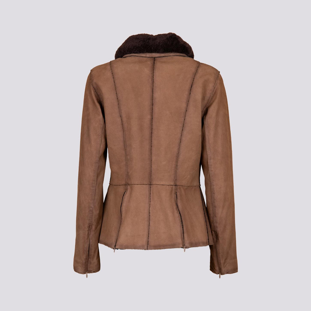 GIUBBOTTO IN CAMOSCIO CON ZIP E COLLO IN MONTONE TABACCO BET8 87 JACK LEATHER 