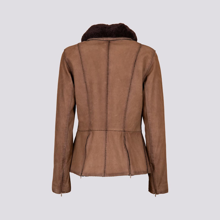 GIUBBOTTO IN CAMOSCIO CON ZIP E COLLO IN MONTONE TABACCO BET8 87 JACK LEATHER 