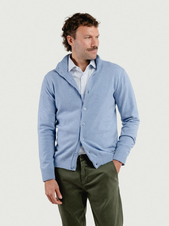 CARDIGAN LUPETTO IN LANA MERINO E CASHMERE AZZURRO LUPETTO BOTT 730 ANDREA MORANDO 
