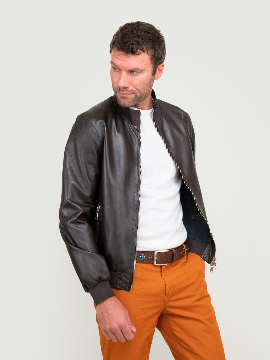 BOMBER IN PELLE MARRONE SCURO DEREK SEAMLESS 06 JACK LEATHER 