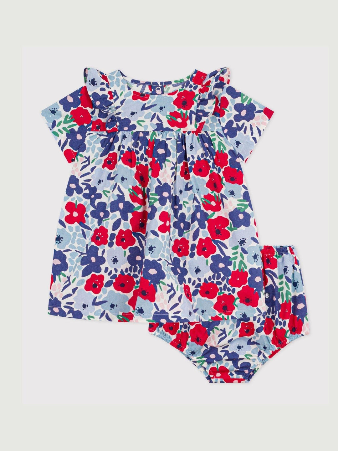 Vestito con volant e bloomer coordinato in cotone A0F4X 01 PETIT BATEAU 