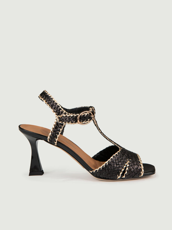SANDALO CON TACCO IN PELLE INTRECCIATA