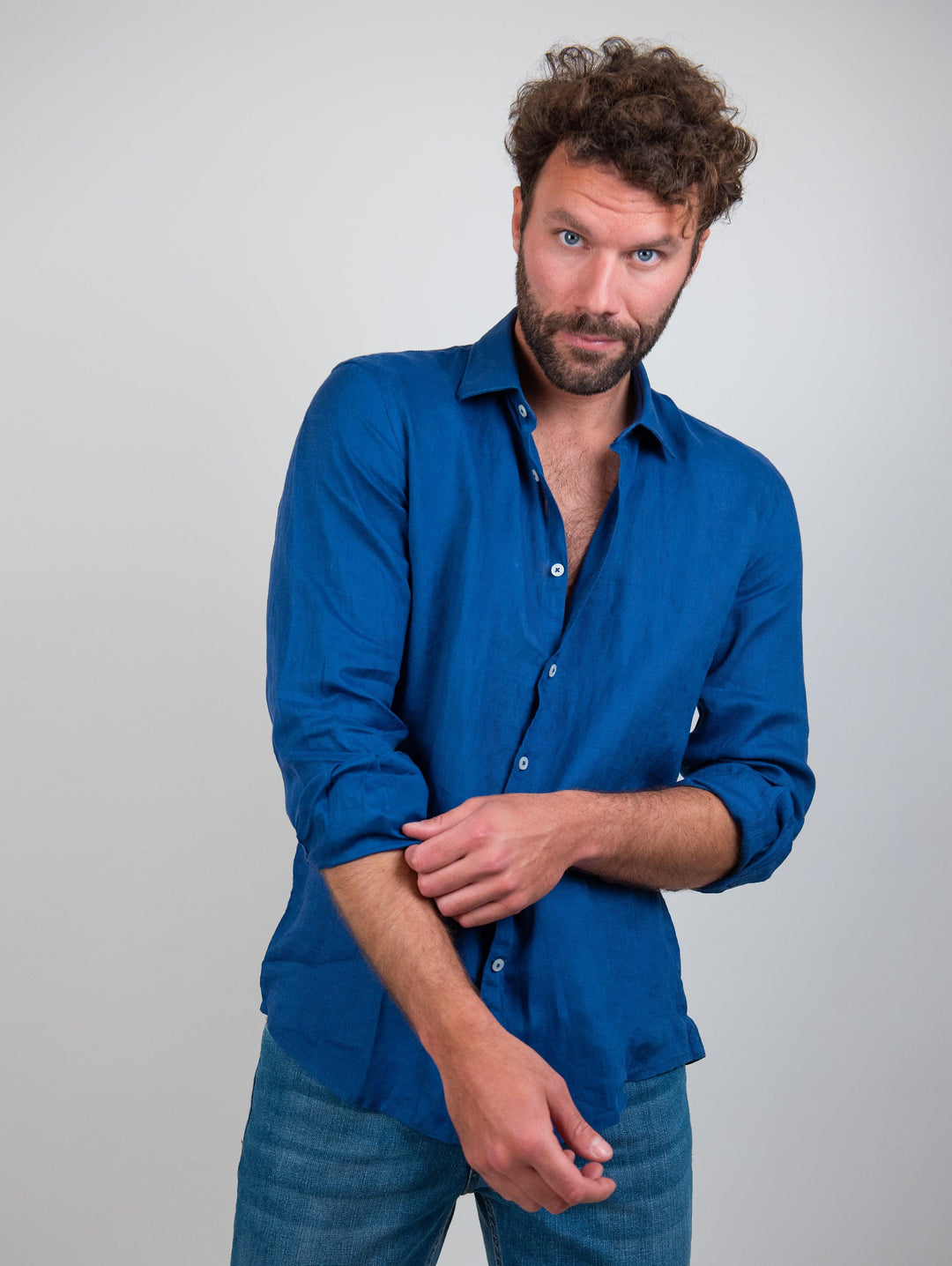 Camicia in fresco lino bluette BU25S18CALINENPD 202 ANDREA MORANDO 