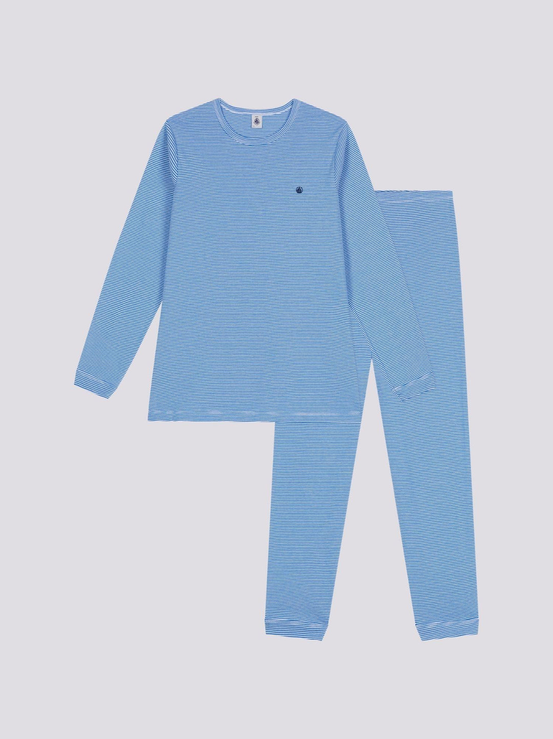 PIGIAMA AZZURRO IN COTONE RIGATO JUNIOR A0AAX 02 PETIT BATEAU 