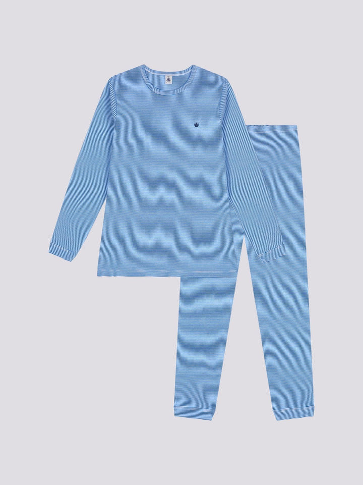PIGIAMA AZZURRO IN COTONE RIGATO JUNIOR A0AAX 02 PETIT BATEAU 