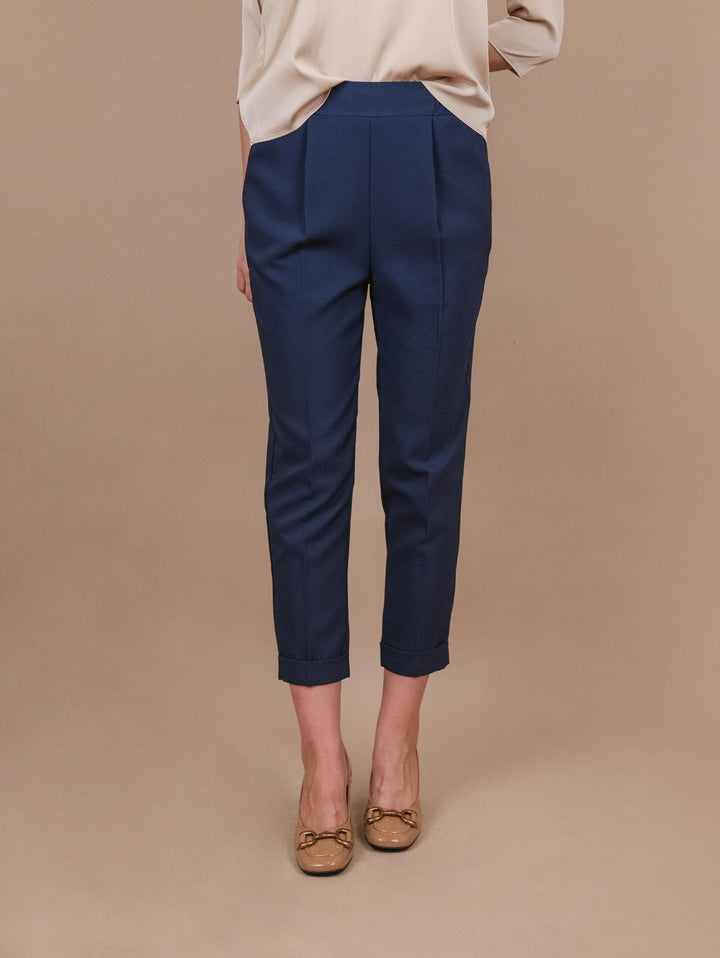 PANTALONE CON PINCES IN TESSUTO TECNICO BLU P2836 BLU ANDREA MORANDO 