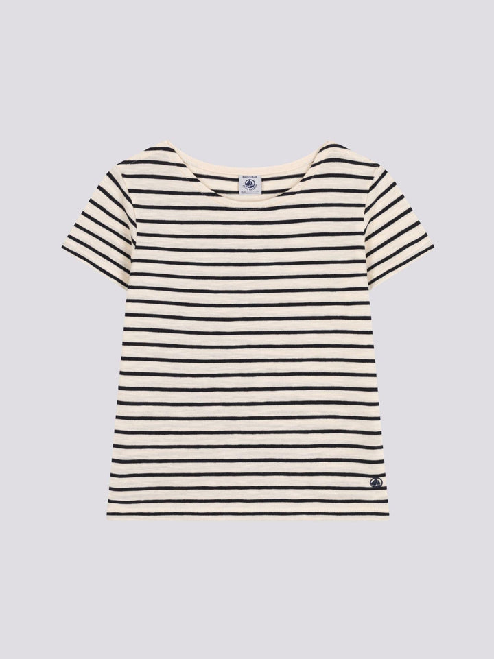 T-SHIRT A RIGHE IN JERSEY FIAMMATO BAMBINA A0A2B 01 PETIT BATEAU 