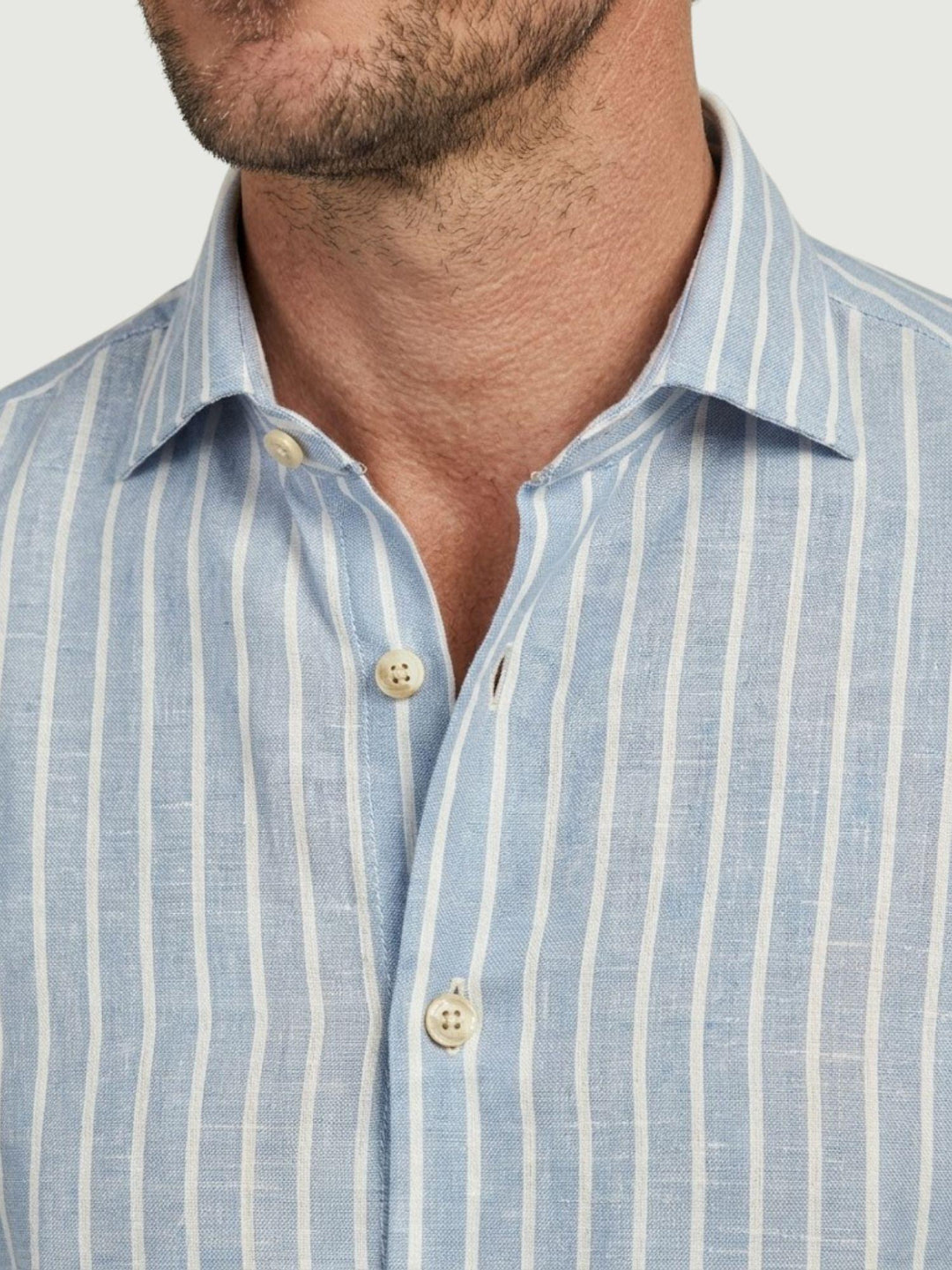 Camicia in lino azzurra con righe bianche BU26S02CALINCOT416 240 ANDREA MORANDO 