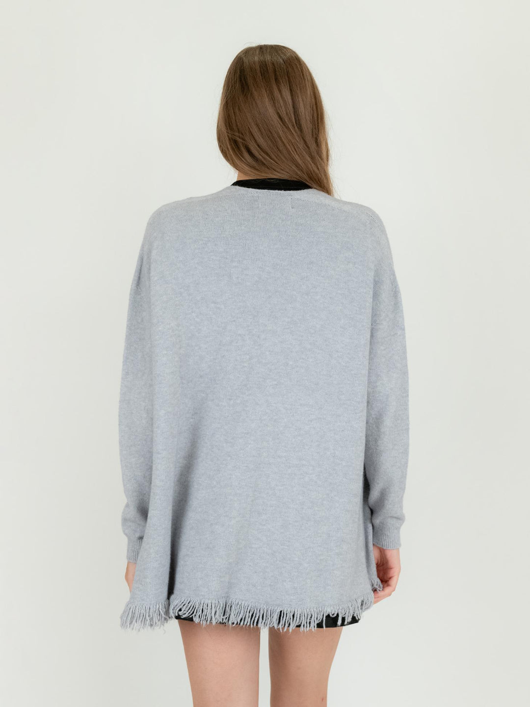 CARDIGAN GRIGIO PERLA CON FRANGE 0370/283 0020 BIMOR 