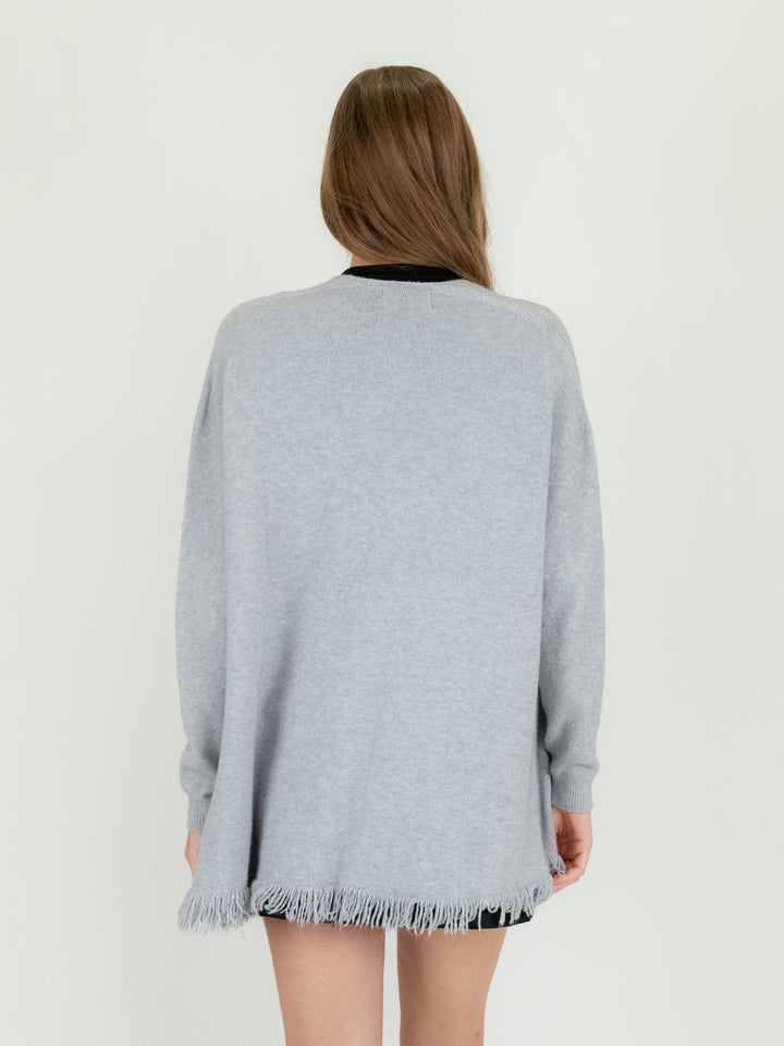 CARDIGAN GRIGIO PERLA CON FRANGE 0370/283 0020 BIMOR 