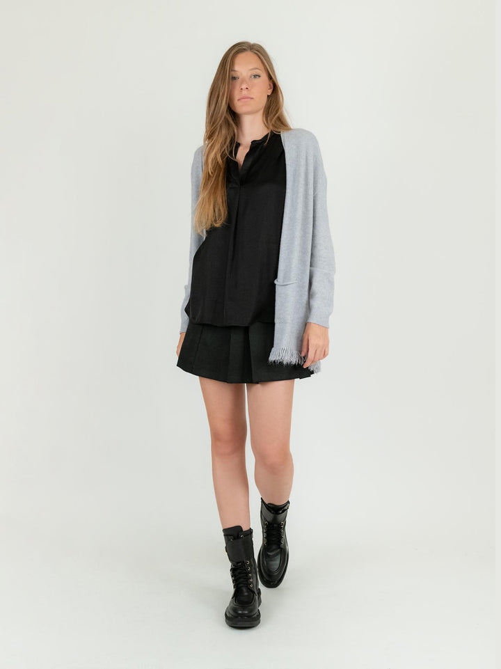 CARDIGAN GRIGIO PERLA CON FRANGE 0370/283 0020 BIMOR 