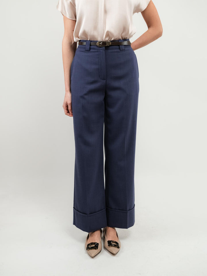PANTALONE A PALAZZO BLUETTE CON MAXI RISVOLTO