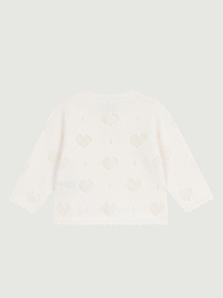 Cardigan in maglia traforata a cuori bianco A0EZT 01 PETIT BATEAU 
