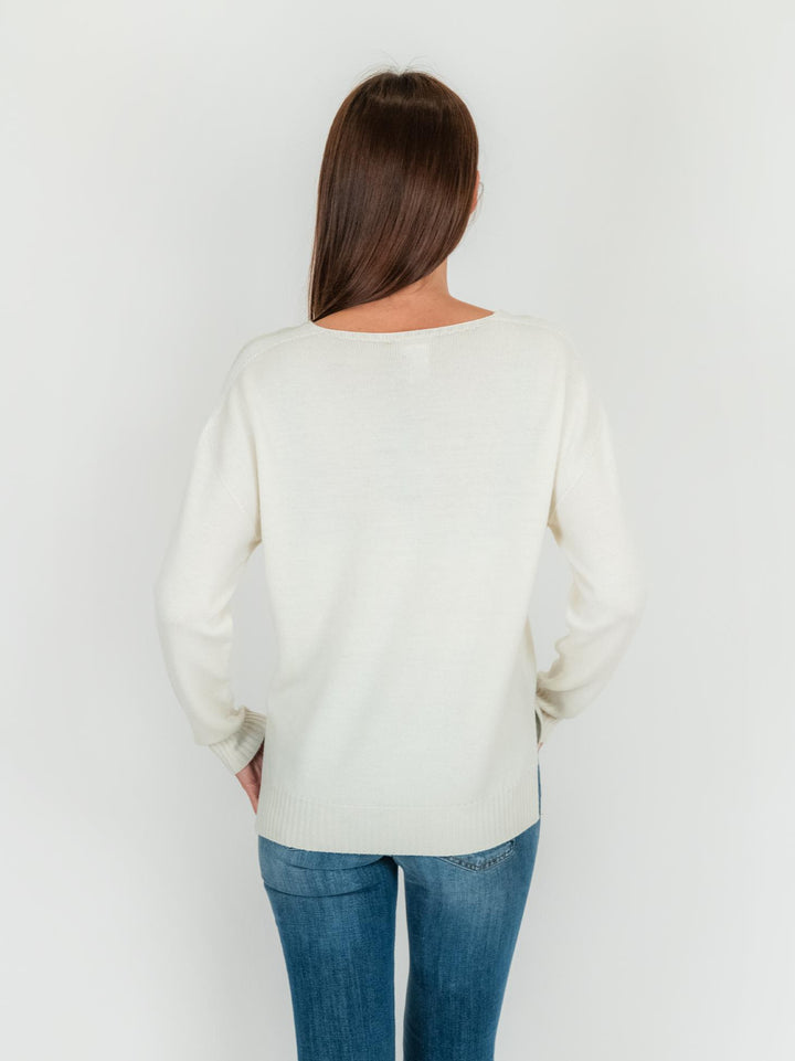 MAGLIA IN LANA SCOLLO V COLOR PANNA 245C8114 002 ANDREA MORANDO 