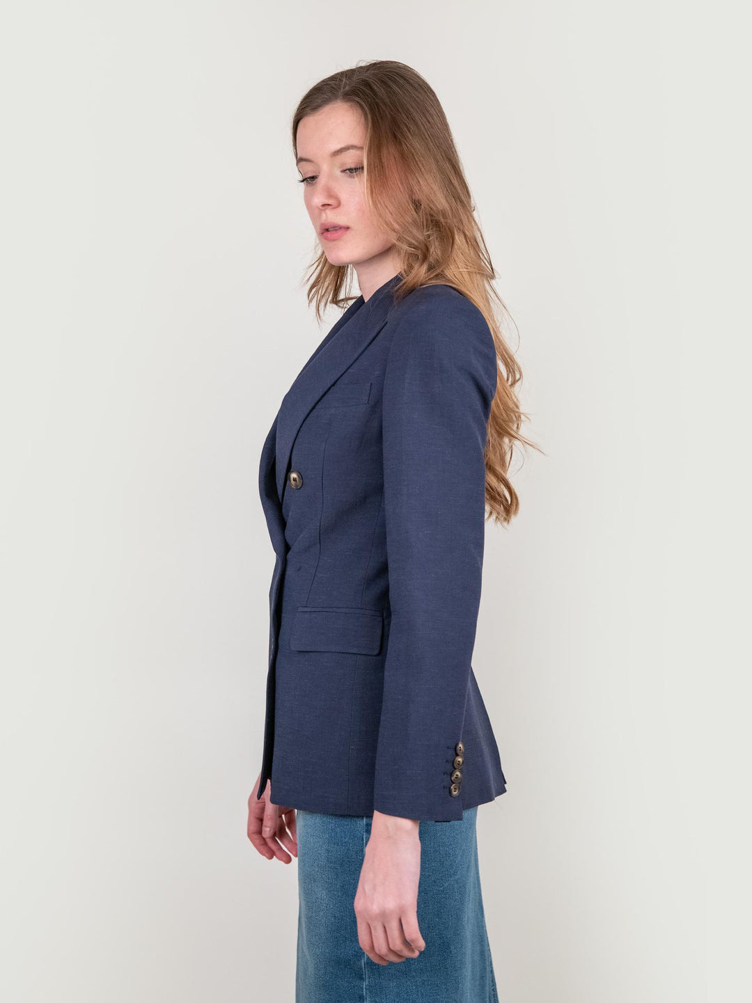 BLAZER DOPPIOPETTO IN MISTO LINO BLU 11387773 BLU ANDREA MORANDO 