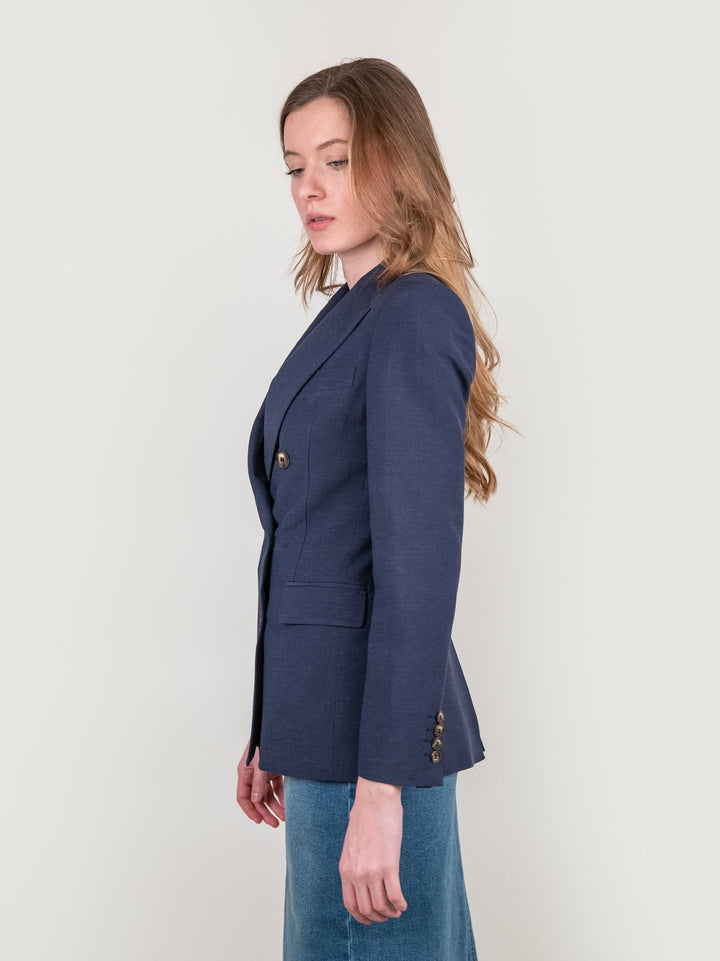 BLAZER DOPPIOPETTO IN MISTO LINO BLU 11387773 BLU ANDREA MORANDO 