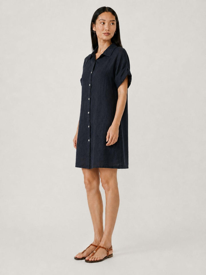Abito camicia in lino navy 6AB0527 BLU ANDREA MORANDO 