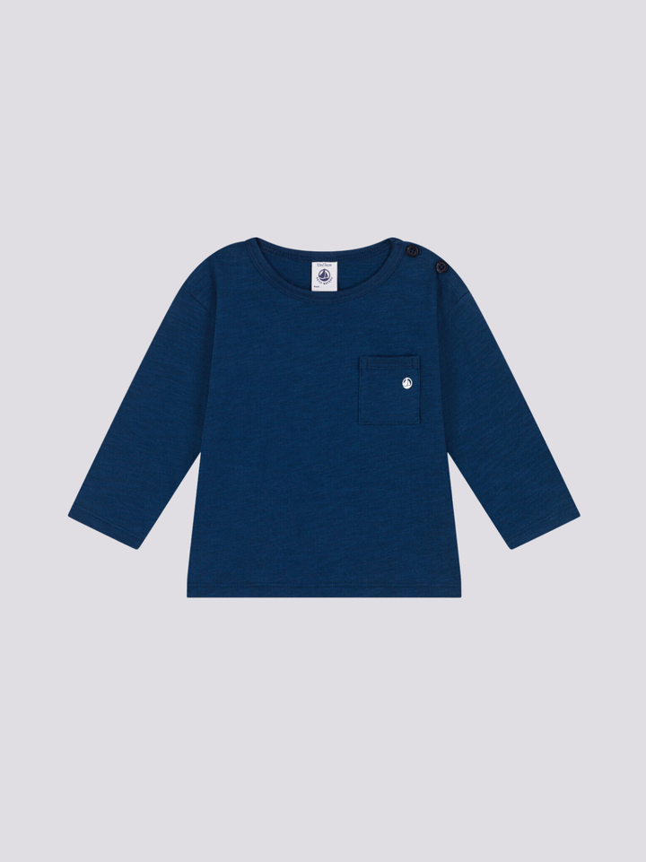 MAGLIA A MANICHE LUNGHE IN JERSEY FIAMMATO A08EZ 01 PETIT BATEAU 